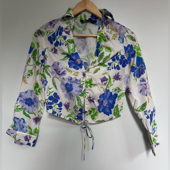 Zara Tops - Zara Women's Floral Print Short Sleeve Button Up Top